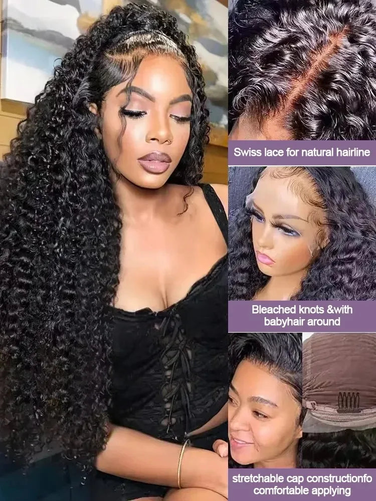 40 Inch 13x6 HD Lace Front Wig 210% Density Deep Wave Human Hair Wig Brazilian Virgin Curly Human Hair Wig For Women 13x4 Lace Frontal Wigs With Baby Hair Pre Plucked Hairline Natural Color