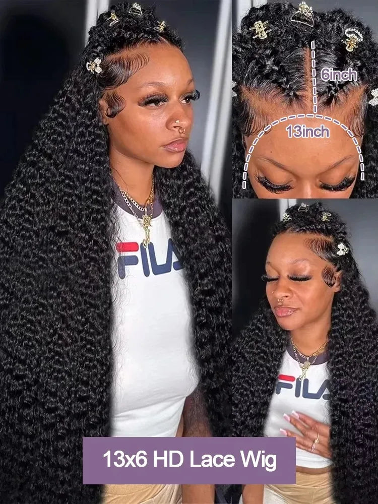 40 Inch 13x6 HD Lace Front Wig 210% Density Deep Wave Human Hair Wig Brazilian Virgin Curly Human Hair Wig For Women 13x4 Lace Frontal Wigs With Baby Hair Pre Plucked Hairline Natural Color