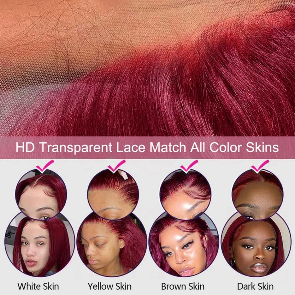Body Wave 99j Burgundy 13x6 Hd Frontal Human Hair Wig For Women 250% 30 34inch Brazilian Glueless Red Lace Front Wigs On Sale