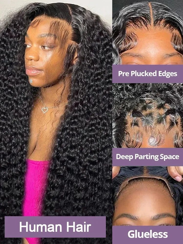40 Inch 13x6 HD Lace Front Wig 210% Density Deep Wave Human Hair Wig Brazilian Virgin Curly Human Hair Wig For Women 13x4 Lace Frontal Wigs With Baby Hair Pre Plucked Hairline Natural Color