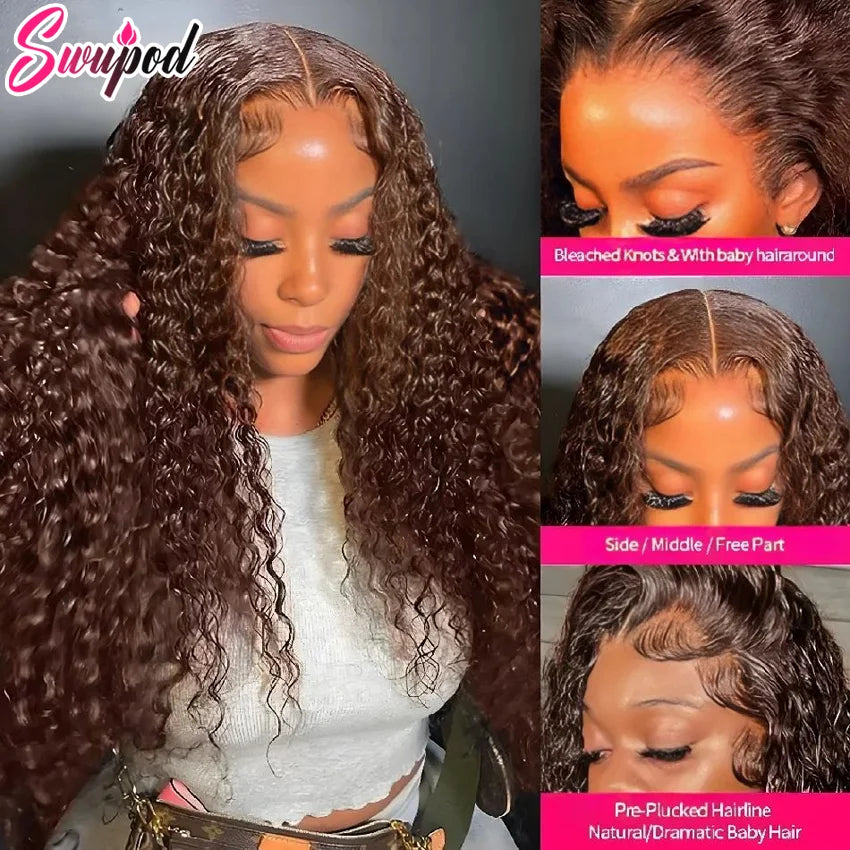 250% 30 36 inch Chocolate Brown Kinky Curly 13x4 Hd Lace Front Wig Human Hair Brazilian Colored 13x6 Lace Frontal Water Wig Wear
