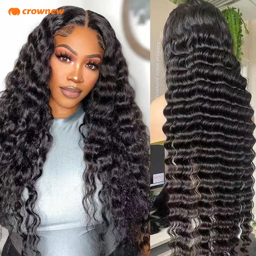 Deep Wave Human Hair Wigs Remy Brazilian Hair Wig 13x4 HD Lace Frontal Human Hair Wig Deep Curly Wig Pre plucked Bleached Knots