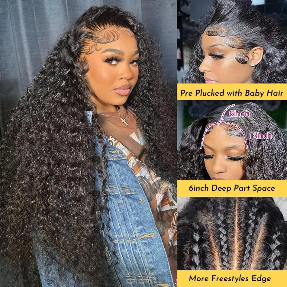 250% Loose Deep Wave 40 42 Inch 13x6 HD Swiss Lace Frontal Human Hair Wigs Brazilian PrePlucke Water Curly 13x4 Lace Front Wig