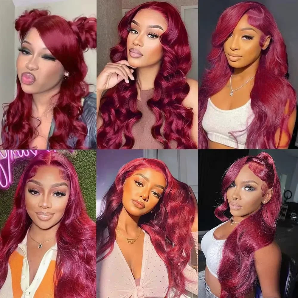 30 Inch 99J Burgundy Lace Front Wigs Human Hair Pre Plucked 200% Density Body Wave Lace Front Wigs Human Hair Wig Transparent
