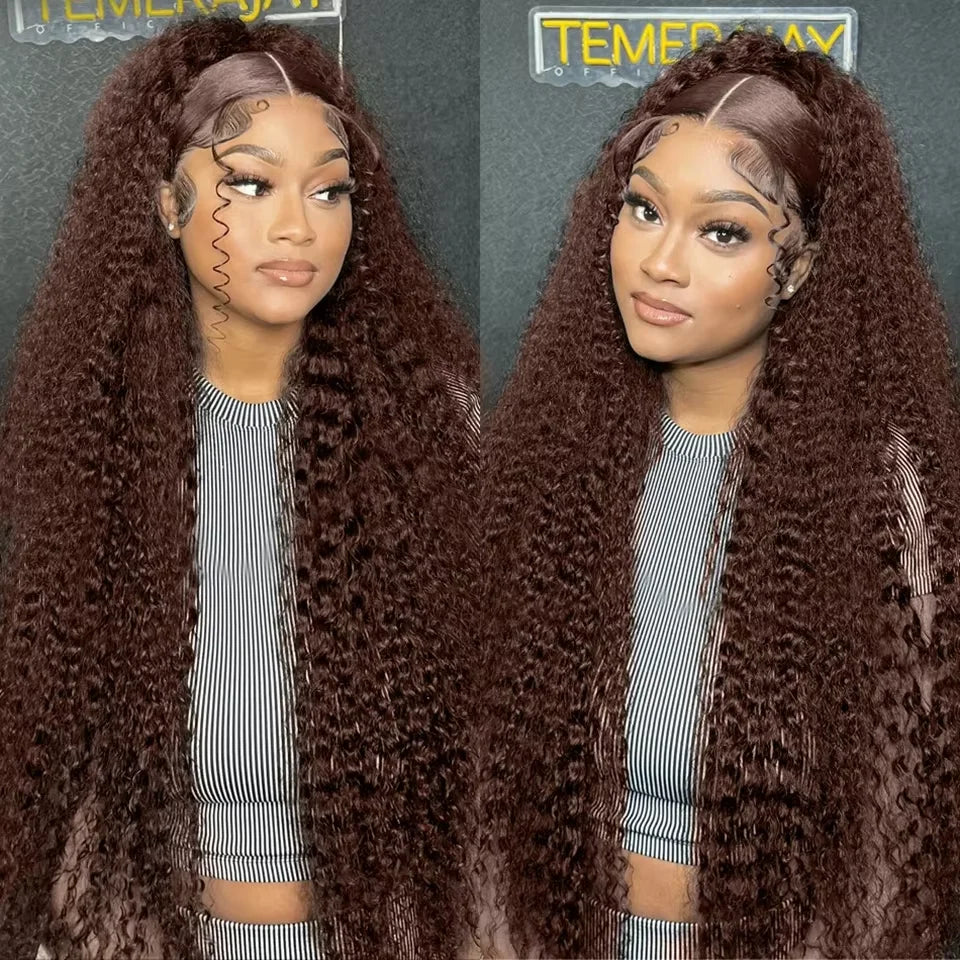 36 38Inch 13x4 HD Lace Frontal Wig Chocolate Brown Water Wave Lace Front Wig Pre Plucked Deep Curly Human Hair Wigs 200 Density