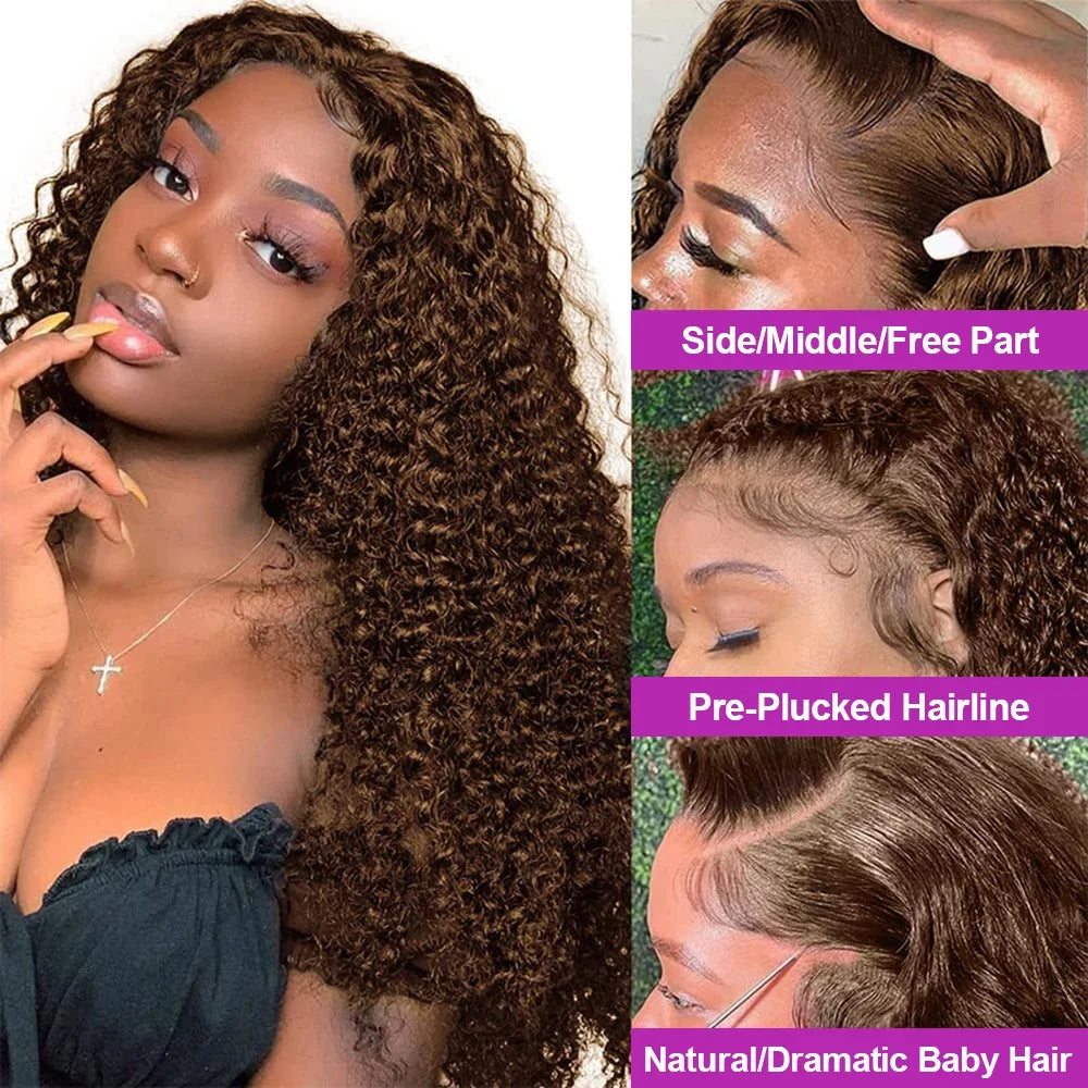 36 38Inch 13x4 HD Lace Frontal Wig Chocolate Brown Water Wave Lace Front Wig Pre Plucked Deep Curly Human Hair Wigs 200 Density