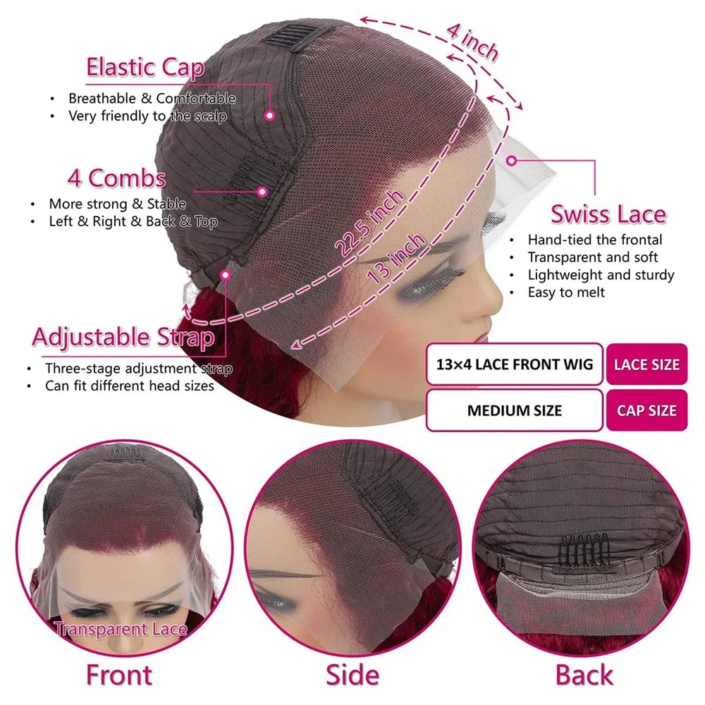 30 Inch 99J Burgundy Lace Front Wigs Human Hair Pre Plucked 200% Density Body Wave Lace Front Wigs Human Hair Wig Transparent