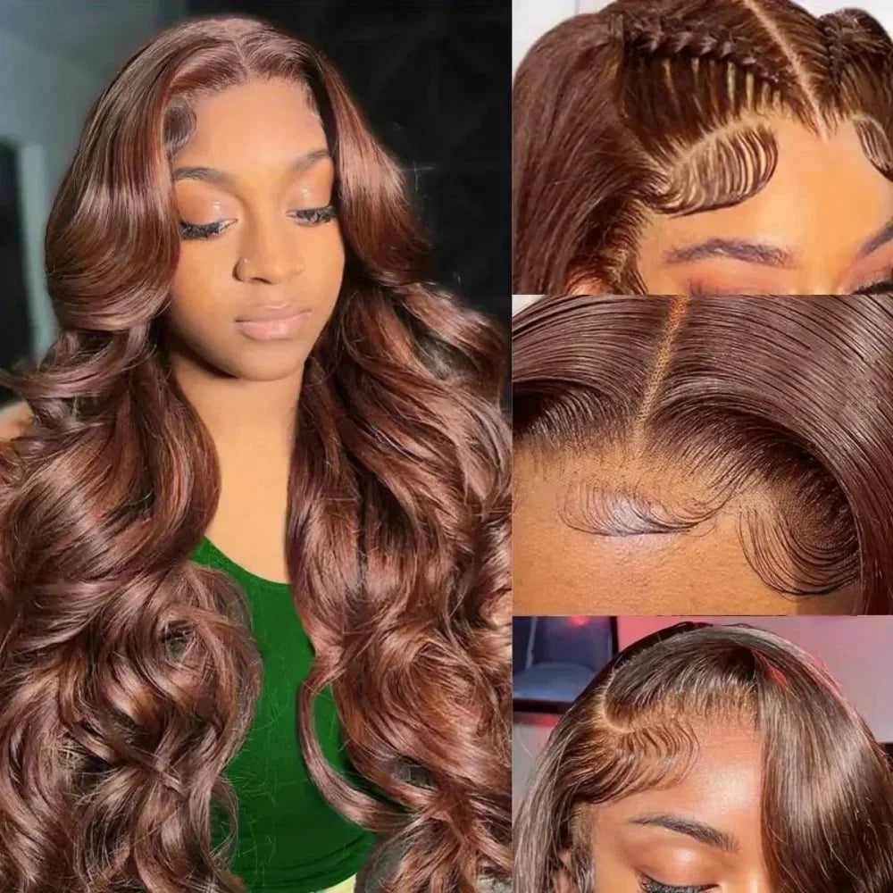 Body Wave Chocolate Brown 13x6 Lace Front Wigs Human Hair Pre Plucked Brazilian Brown Virgin Hair 13x4 HD Frontal Wig 200Density