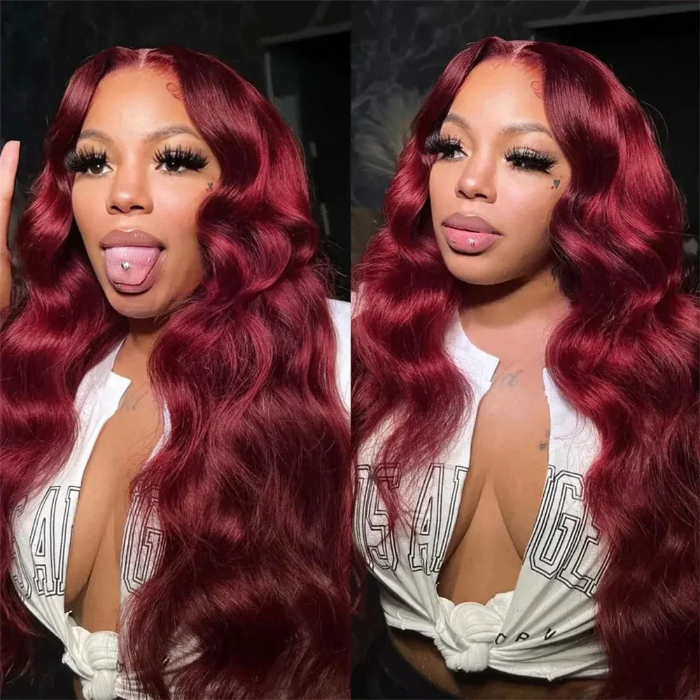 30 Inch 99J Burgundy Lace Front Wigs Human Hair Pre Plucked 200% Density Body Wave Lace Front Wigs Human Hair Wig Transparent