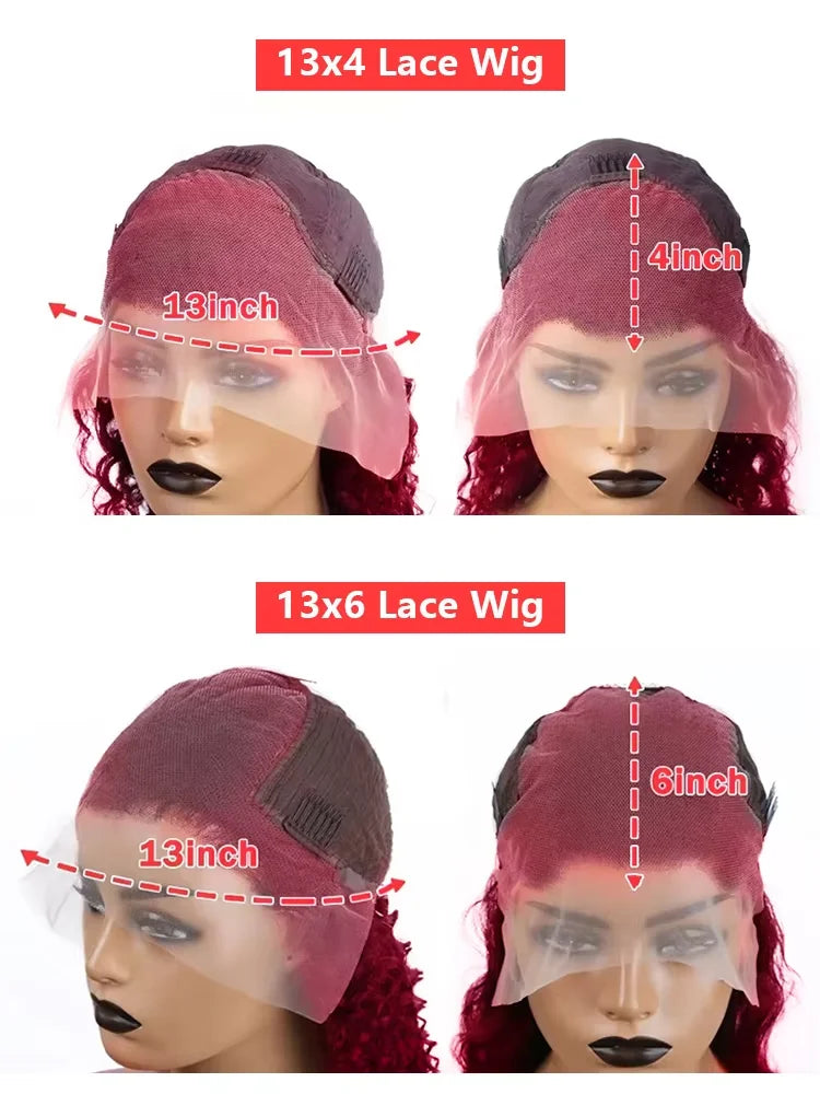 13x6 Deep Curly HD Lace Frontal Wig 30Inch Glueless Wear And Go 99J Burgundy Red Colored Deep Wave Lace Front Human Hair Wigs