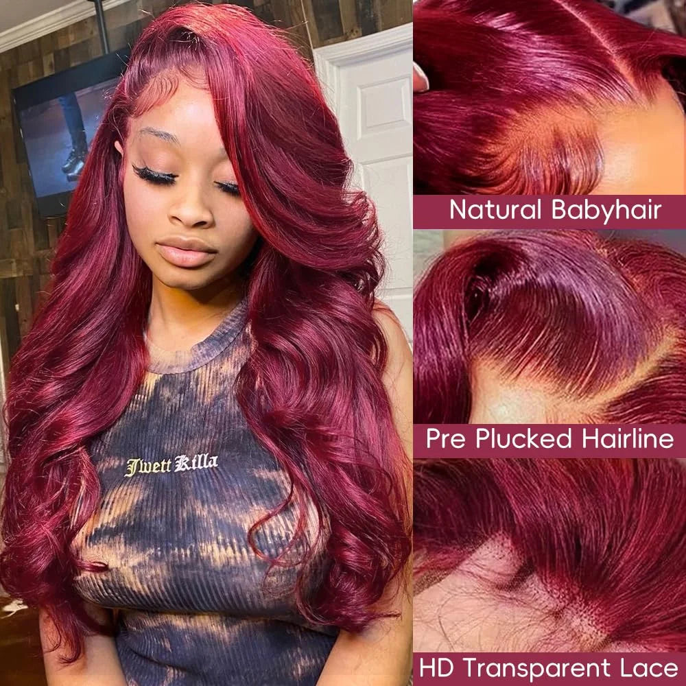 Body Wave 99j Burgundy 13x6 Hd Frontal Human Hair Wig For Women 250% 30 34inch Brazilian Glueless Red Lace Front Wigs On Sale