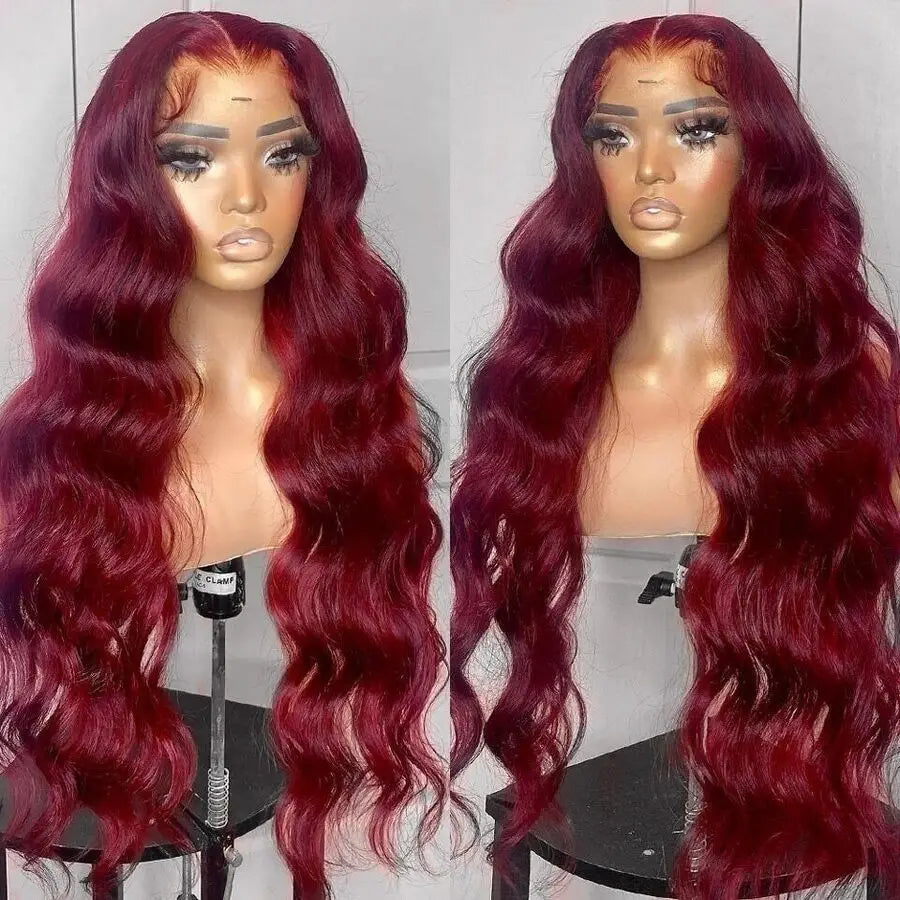 Body Wave 99j Burgundy 13x6 Hd Frontal Human Hair Wig For Women 250% 30 34inch Brazilian Glueless Red Lace Front Wigs On Sale