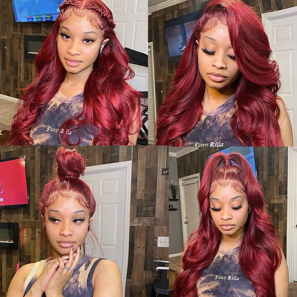 Body Wave 99j Burgundy 13x6 Hd Frontal Human Hair Wig For Women 250% 30 34inch Brazilian Glueless Red Lace Front Wigs On Sale