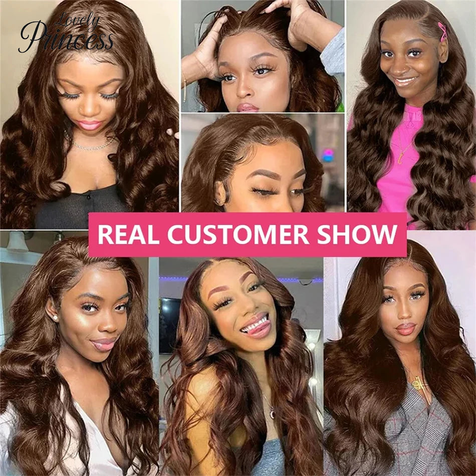 30 Inch Chocolate Brown Body Wave Lace Front Wig Transparent 13x6 HD Lace Frontal Wigs 13x4 Preplucked Colored Human Hair4x4 5x5