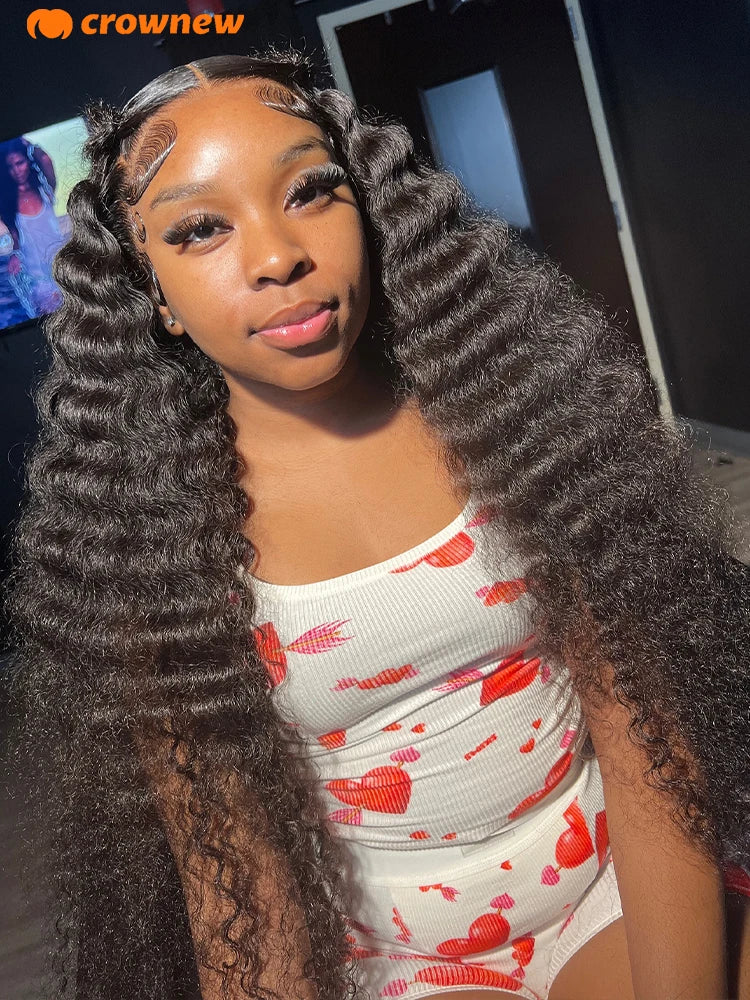 Deep Wave Human Hair Wigs Remy 13x4 HD Lace Frontal Human Hair Wig Deep Curly Wig Pre Plucked Bleached Knots Brailian Hair Wig