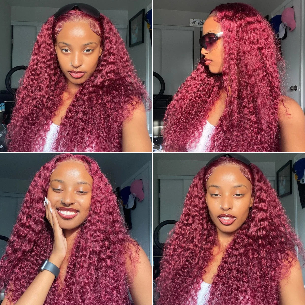 99J Burgundy 210 Density Deep Wave Lace Frontal Wig 13x6 Transparent Lace Front Curly Human Hair Wigs Pre Plucked Human Hair Wig