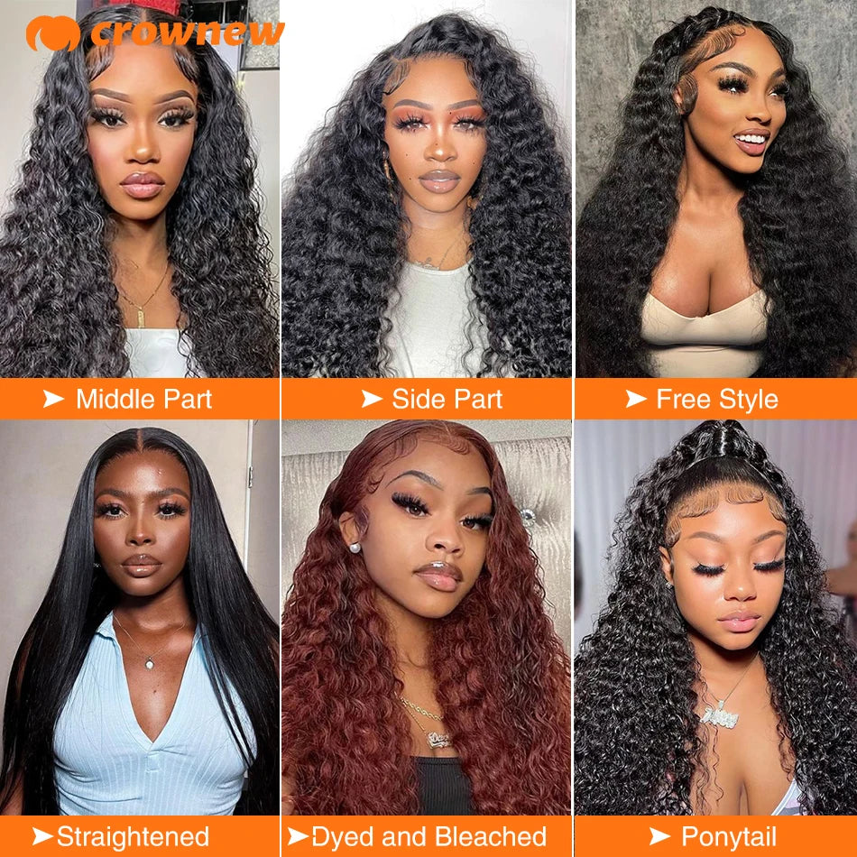 Deep Wave Human Hair Wigs Remy Brazilian Hair Wig 13x4 HD Lace Frontal Human Hair Wig Deep Curly Wig Pre plucked Bleached Knots