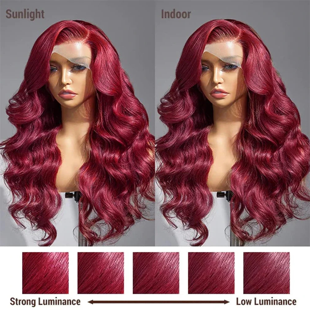 30 Inch 99J Burgundy Lace Front Wigs Human Hair Pre Plucked 200% Density Body Wave Lace Front Wigs Human Hair Wig Transparent