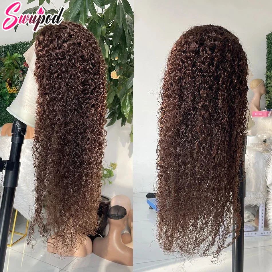 250% 30 36 inch Chocolate Brown Kinky Curly 13x4 Hd Lace Front Wig Human Hair Brazilian Colored 13x6 Lace Frontal Water Wig Wear