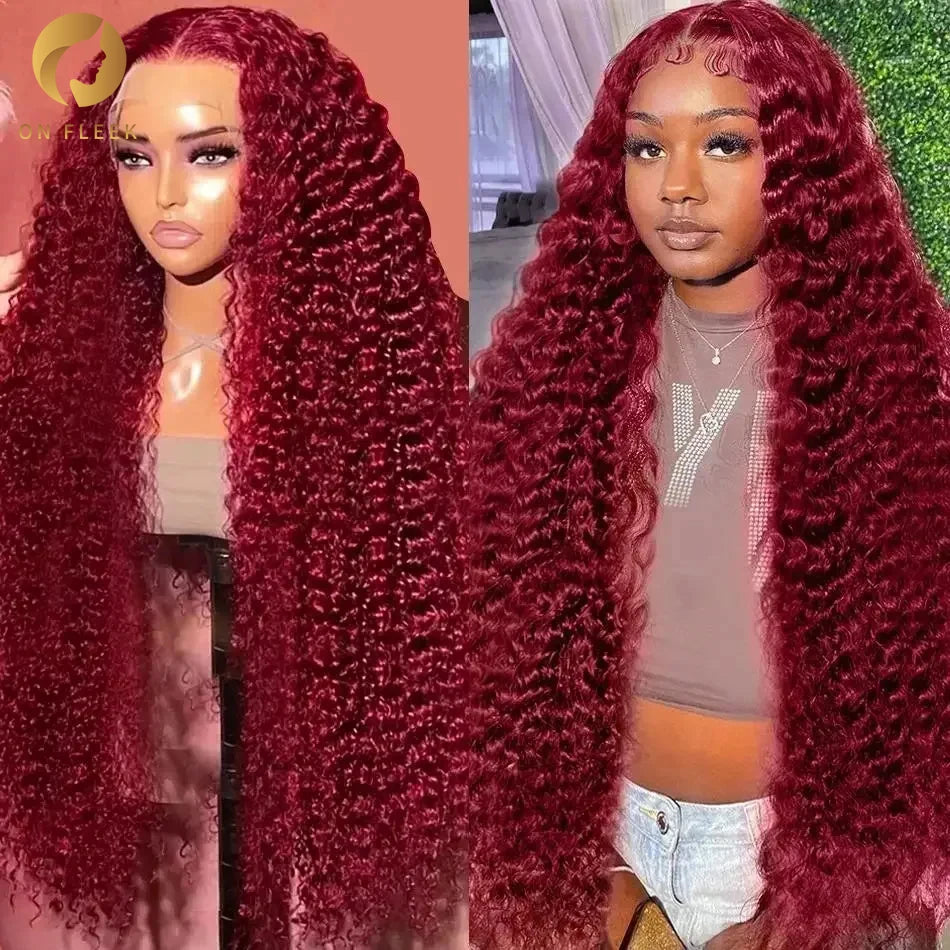 99J Burgundy Deep Wave 13x4 13x6 Hd Lace Frontal Wigs 360 Full Lace Front Wig Human Hair Curly Wigs Pre Plucked Brazilian Hair