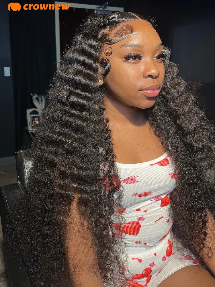 Deep Wave Human Hair Wigs Remy 13x4 HD Lace Frontal Human Hair Wig Deep Curly Wig Pre Plucked Bleached Knots Brailian Hair Wig