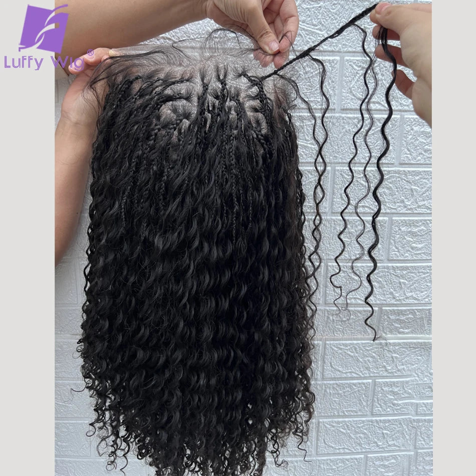 Boho Knotless Braids Hd Full Lace Wig Human Hair Braided Wigs for Black Women Braided Ponytail Wig Natural with Baby Hair LUFFY
