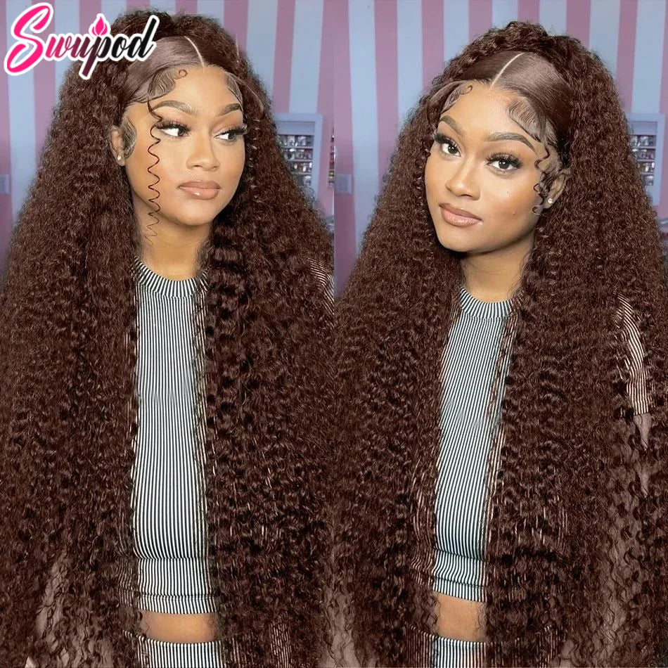 250% 30 36 inch Chocolate Brown Kinky Curly 13x4 Hd Lace Front Wig Human Hair Brazilian Colored 13x6 Lace Frontal Water Wig Wear