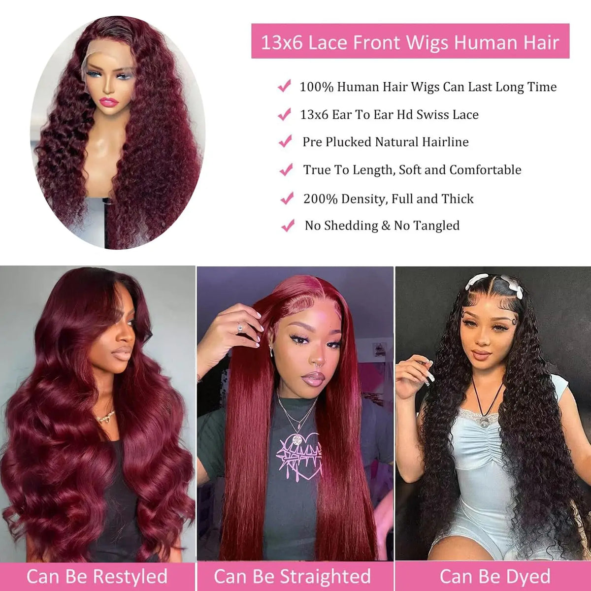99J Burgundy 210 Density Deep Wave Lace Frontal Wig 13x6 Transparent Lace Front Curly Human Hair Wigs Pre Plucked Human Hair Wig
