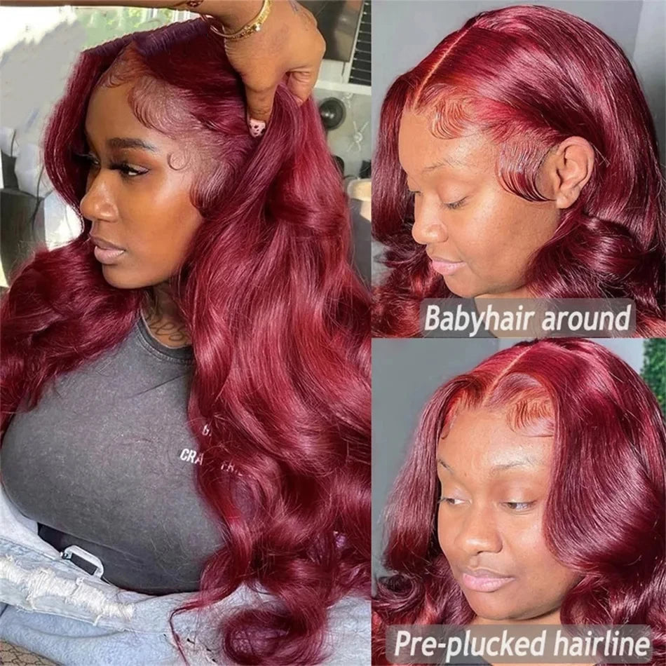 Body Wave 99j Burgundy 13x6 Hd Frontal Human Hair Wig For Women 250% 30 34inch Brazilian Glueless Red Lace Front Wigs On Sale