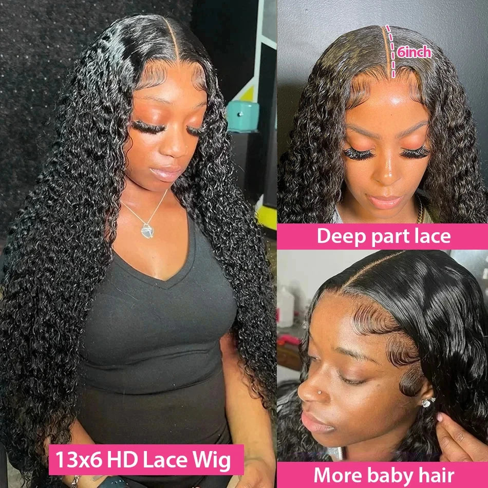 Curly Deep Wave Frontal Wig 13X6 Hd Lace Frontal Wig 30 40 Inch 13X4 Water Wave Lace Front Human Hair Wigs 250 Density