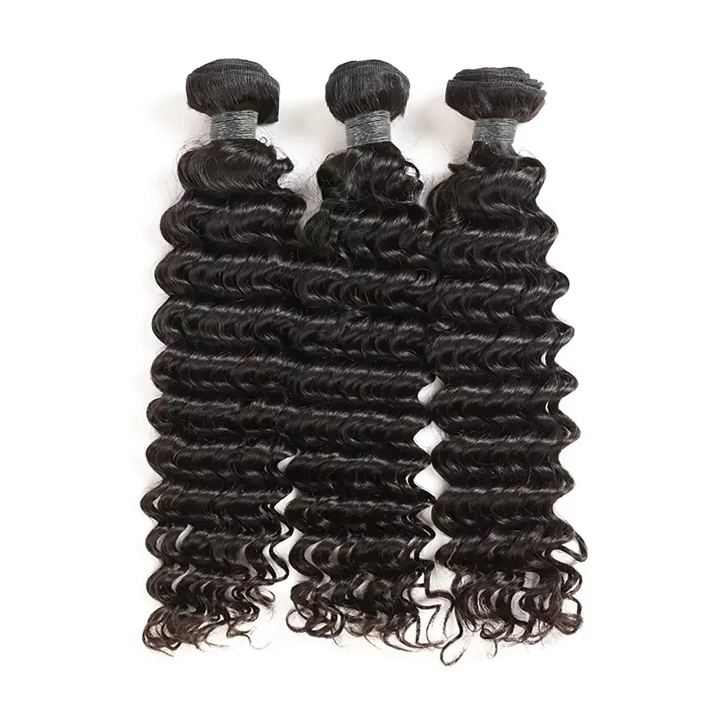 40 Inch Deep Wave Brazilian Human Hair Bundles 1/3/4 PCS Natural Black Unprocessed Remy Hair Extensions Weave Bundles Soft Silky
