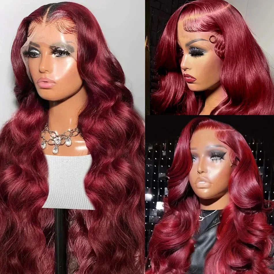 Body Wave 99j Burgundy 13x6 Hd Frontal Human Hair Wig For Women 250% 30 34inch Brazilian Glueless Red Lace Front Wigs On Sale