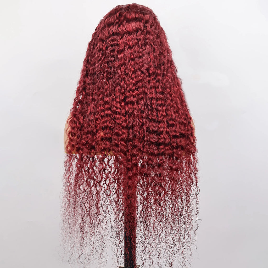 220 Density Human Hair Deep Wave 99J Burgundy 13x4 Lace Frontal Wig 30 32 Inch HD Lace Front Wigs Water Brazilian Curly wigs