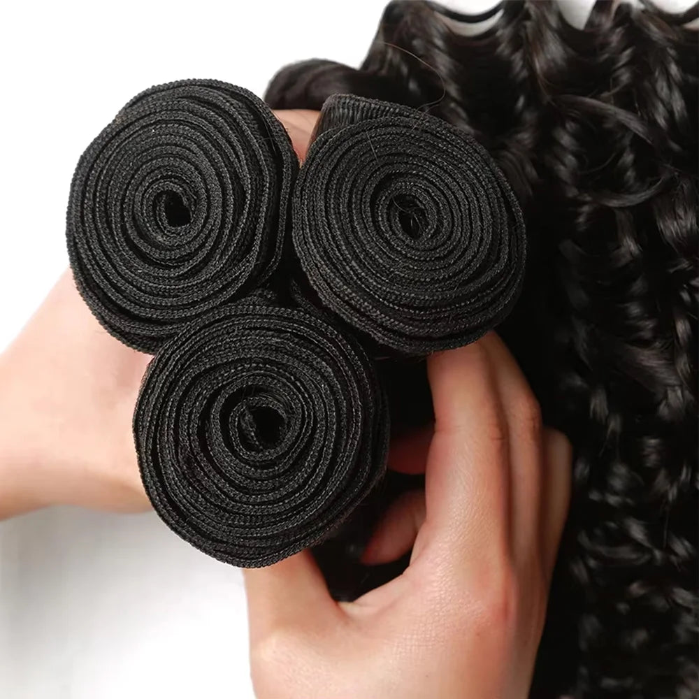 40 Inch Deep Wave Brazilian Human Hair Bundles 1/3/4 PCS Natural Black Unprocessed Remy Hair Extensions Weave Bundles Soft Silky