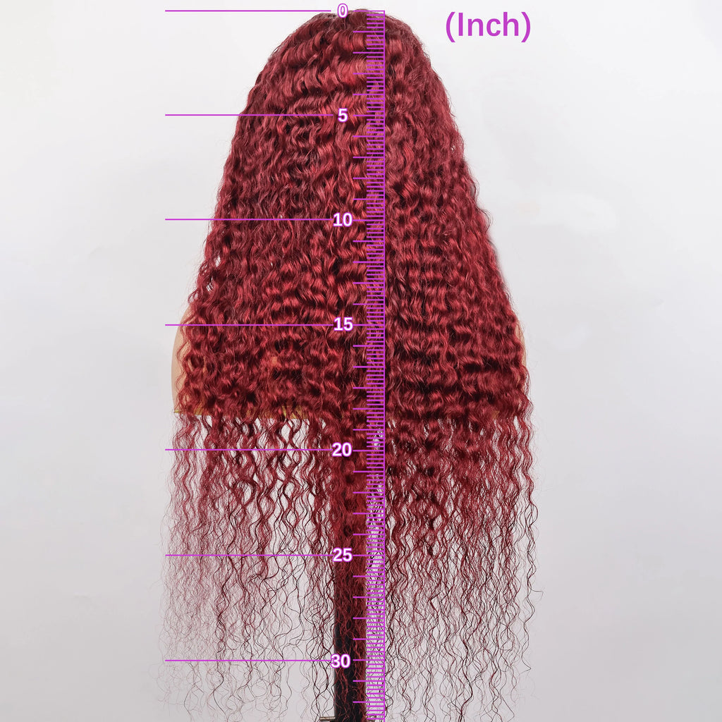 220 Density Human Hair Deep Wave 99J Burgundy 13x4 Lace Frontal Wig 30 32 Inch HD Lace Front Wigs Water Brazilian Curly wigs