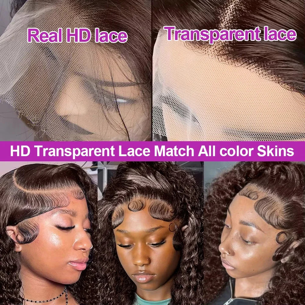 36 38Inch 13x4 HD Lace Frontal Wig Chocolate Brown Water Wave Lace Front Wig Pre Plucked Deep Curly Human Hair Wigs 200 Density