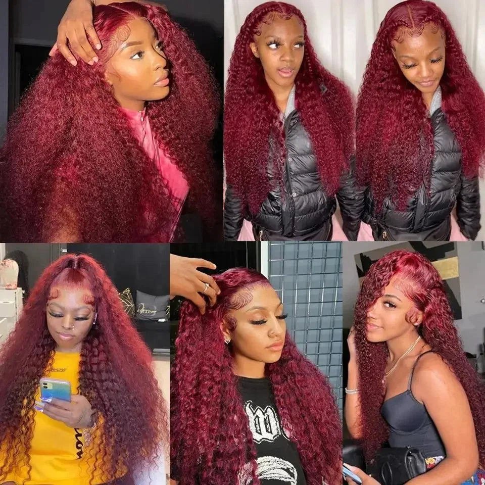 99J Burgundy Deep Wave 13x4 13x6 Hd Lace Frontal Wigs 360 Full Lace Front Wig Human Hair Curly Wigs Pre Plucked Brazilian Hair