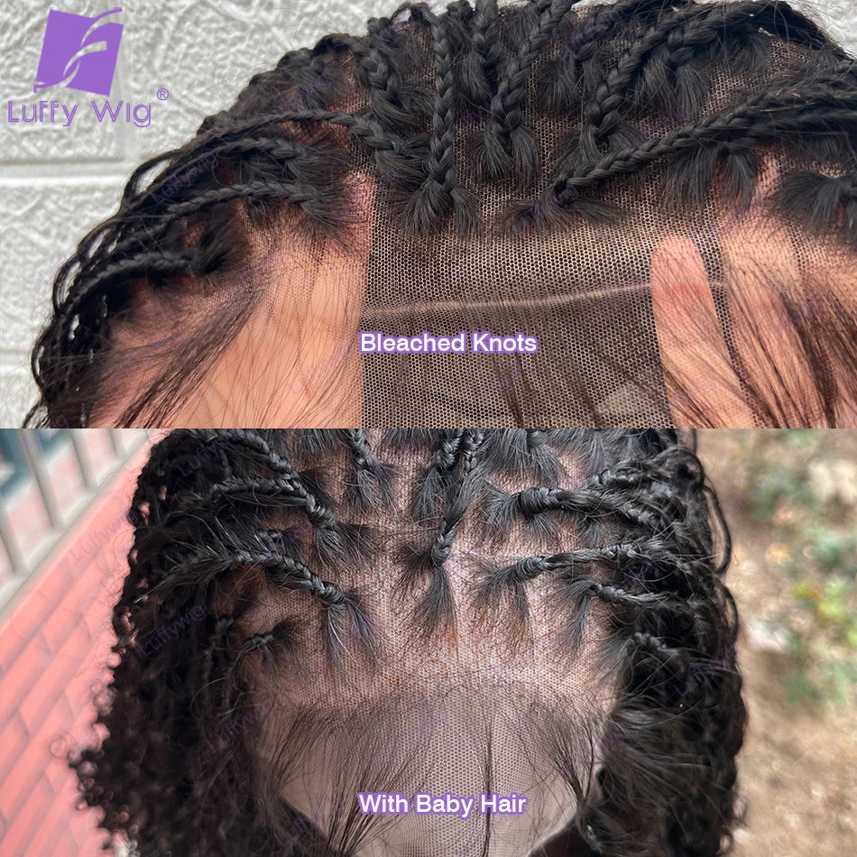 Boho Knotless Braids Hd Full Lace Wig Human Hair Braided Wigs for Black Women Braided Ponytail Wig Natural with Baby Hair LUFFY