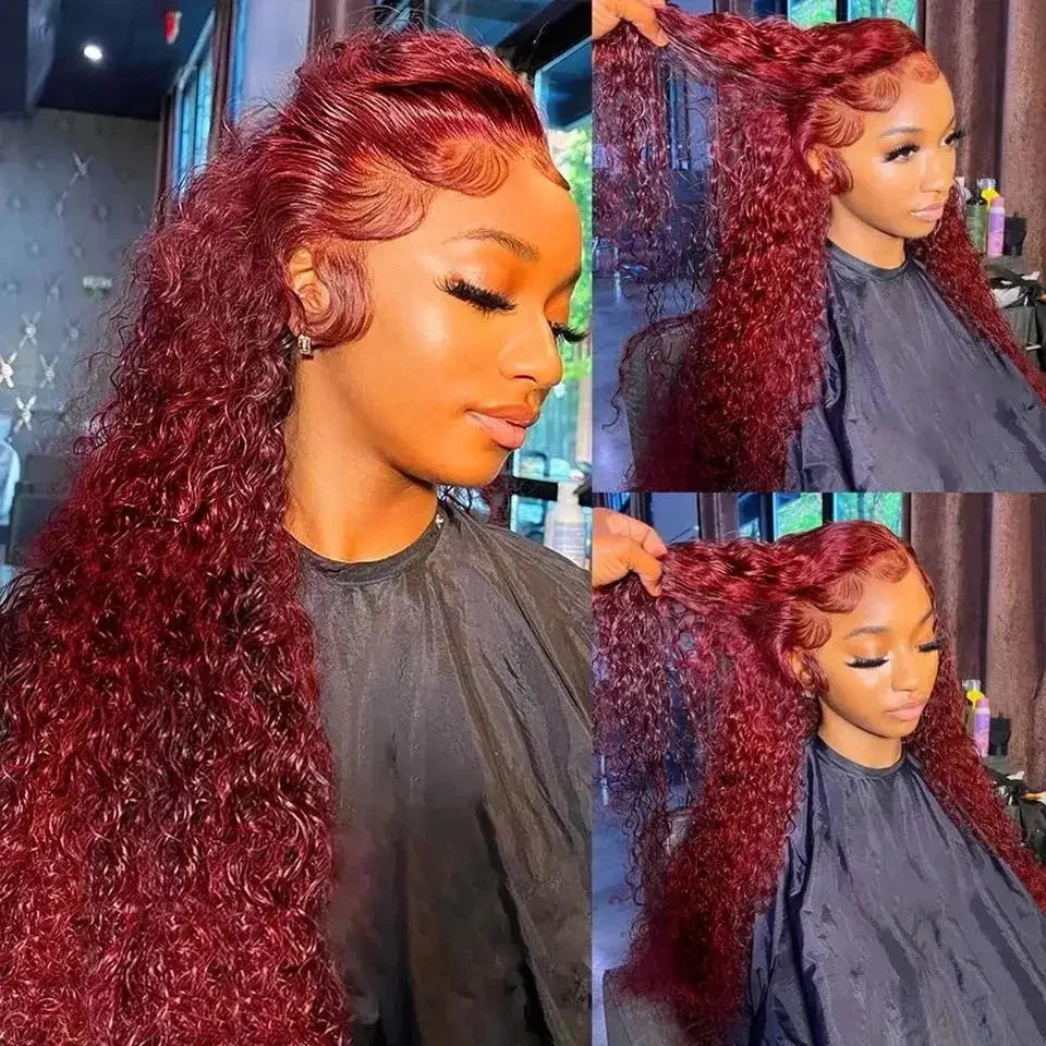 99J Burgundy Deep Wave 13x4 13x6 Hd Lace Frontal Wigs 360 Full Lace Front Wig Human Hair Curly Wigs Pre Plucked Brazilian Hair
