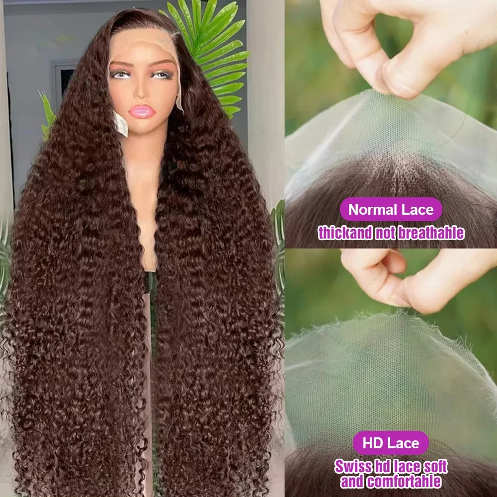 36 38Inch 13x4 HD Lace Frontal Wig Chocolate Brown Water Wave Lace Front Wig Pre Plucked Deep Curly Human Hair Wigs 200 Density