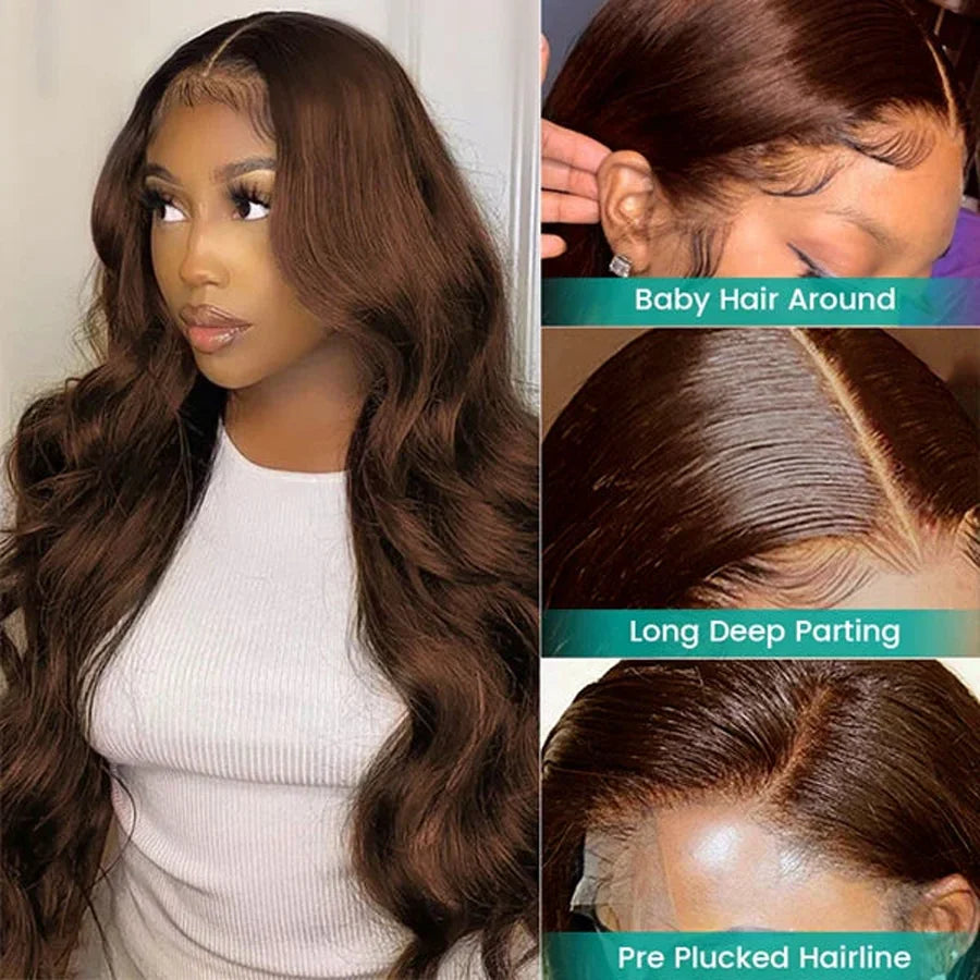 30 Inch Chocolate Brown Body Wave Lace Front Wig Transparent 13x6 HD Lace Frontal Wigs 13x4 Preplucked Colored Human Hair4x4 5x5