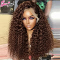 250% 30 36 inch Chocolate Brown Kinky Curly 13x4 Hd Lace Front Wig Human Hair Brazilian Colored 13x6 Lace Frontal Water Wig Wear