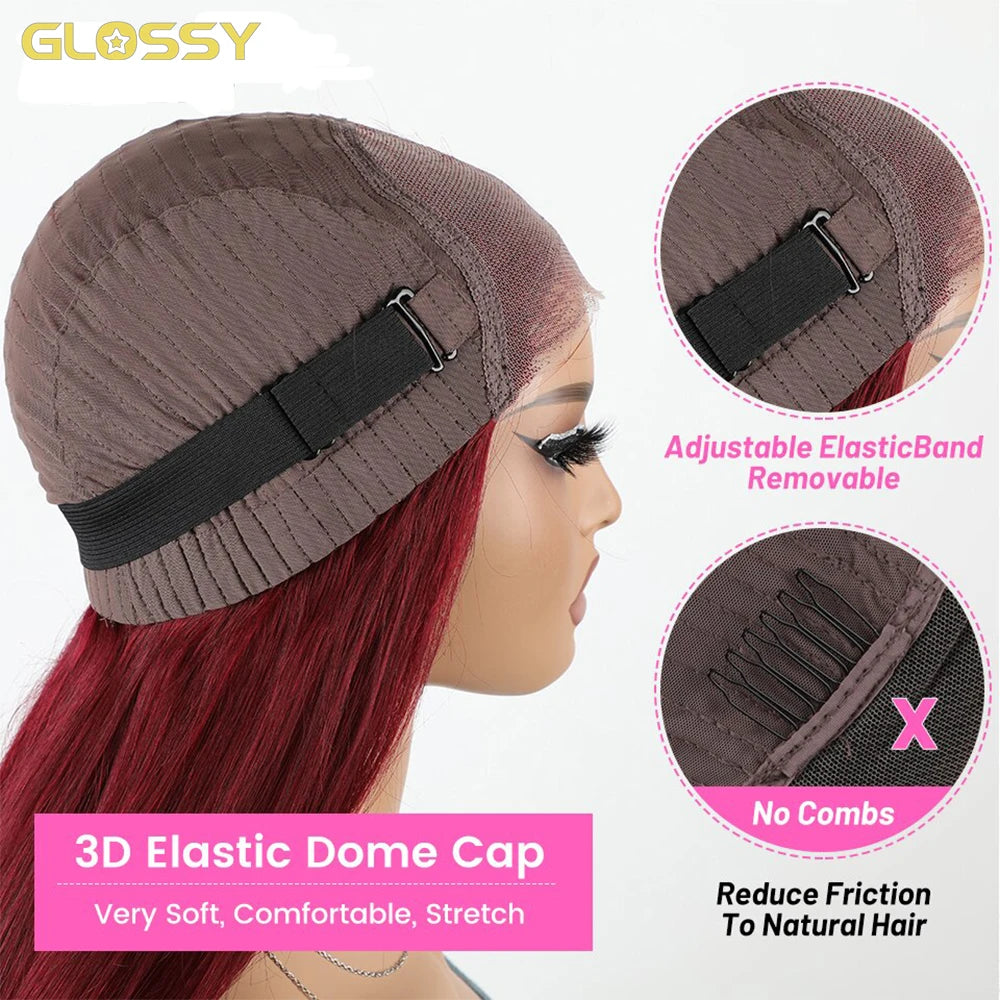 13x6 Deep Curly HD Lace Frontal Wig 30Inch Glueless Wear And Go 99J Burgundy Red Colored Deep Wave Lace Front Human Hair Wigs