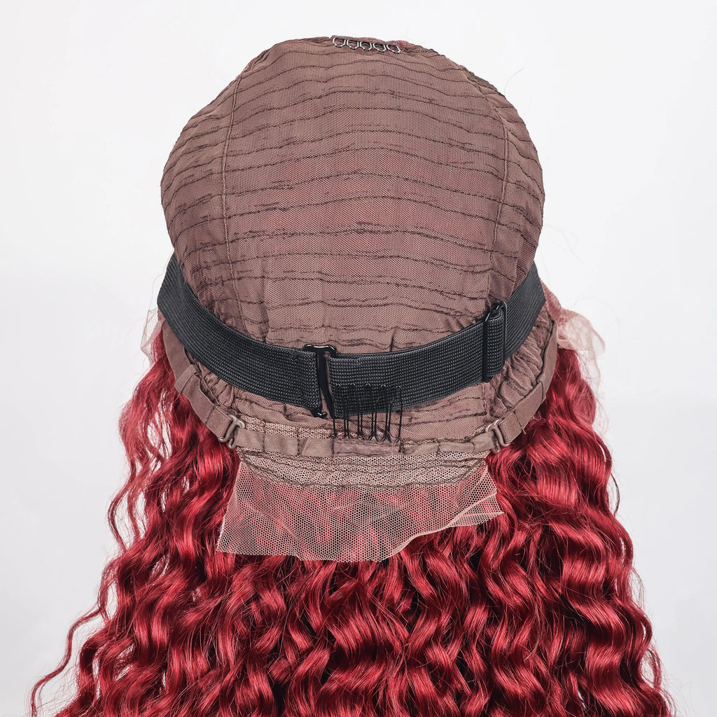 220 Density Human Hair Deep Wave 99J Burgundy 13x4 Lace Frontal Wig 30 32 Inch HD Lace Front Wigs Water Brazilian Curly wigs