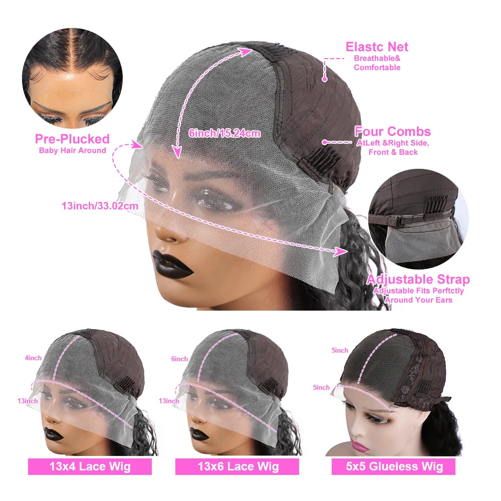 5x5 13x6 HD Body Wave Lace Front Wig 40 Inch Glueless Human Hair Wigs Water Wave Brazilian Wigs Human Hair Wigs Lace Front For Women