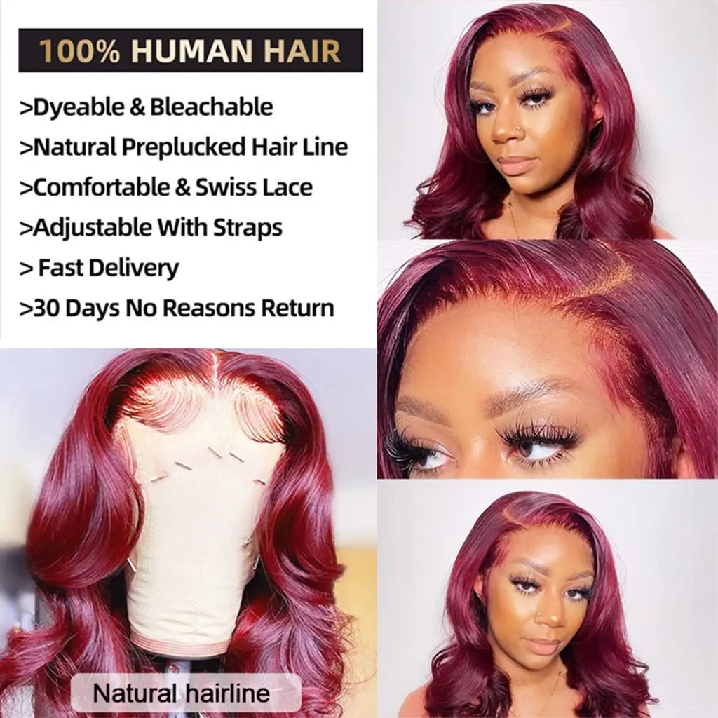 Body Wave 99j Burgundy 13x6 Hd Frontal Human Hair Wig For Women 250% 30 34inch Brazilian Glueless Red Lace Front Wigs On Sale