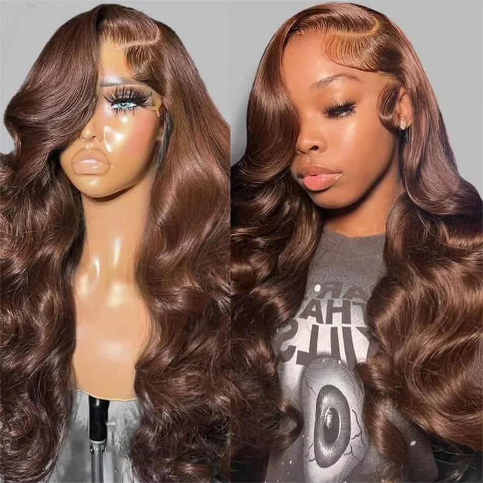 Body Wave Chocolate Brown 13x6 Lace Front Wigs Human Hair Pre Plucked Brazilian Brown Virgin Hair 13x4 HD Frontal Wig 200Density