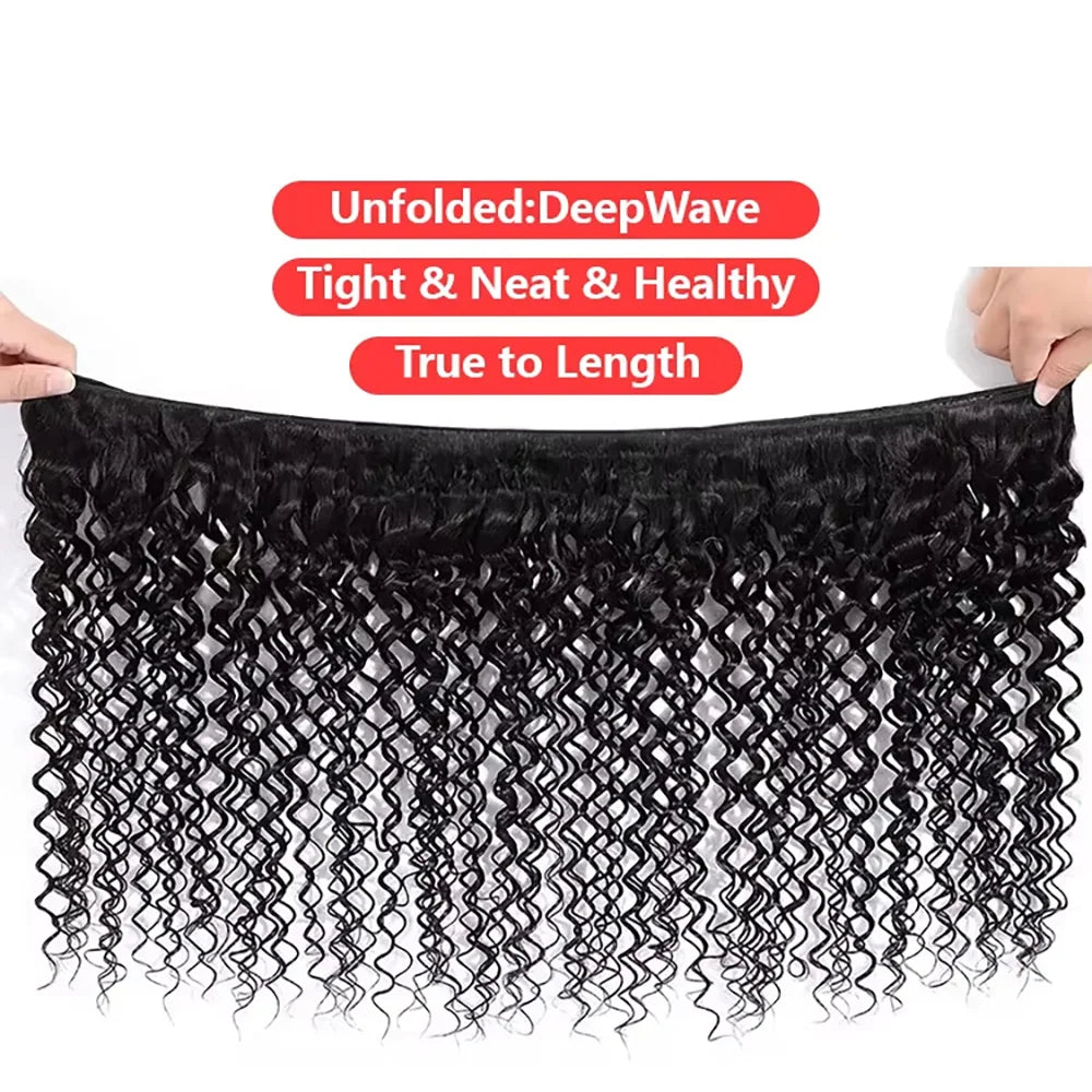 40 Inch Deep Wave Brazilian Human Hair Bundles 1/3/4 PCS Natural Black Unprocessed Remy Hair Extensions Weave Bundles Soft Silky