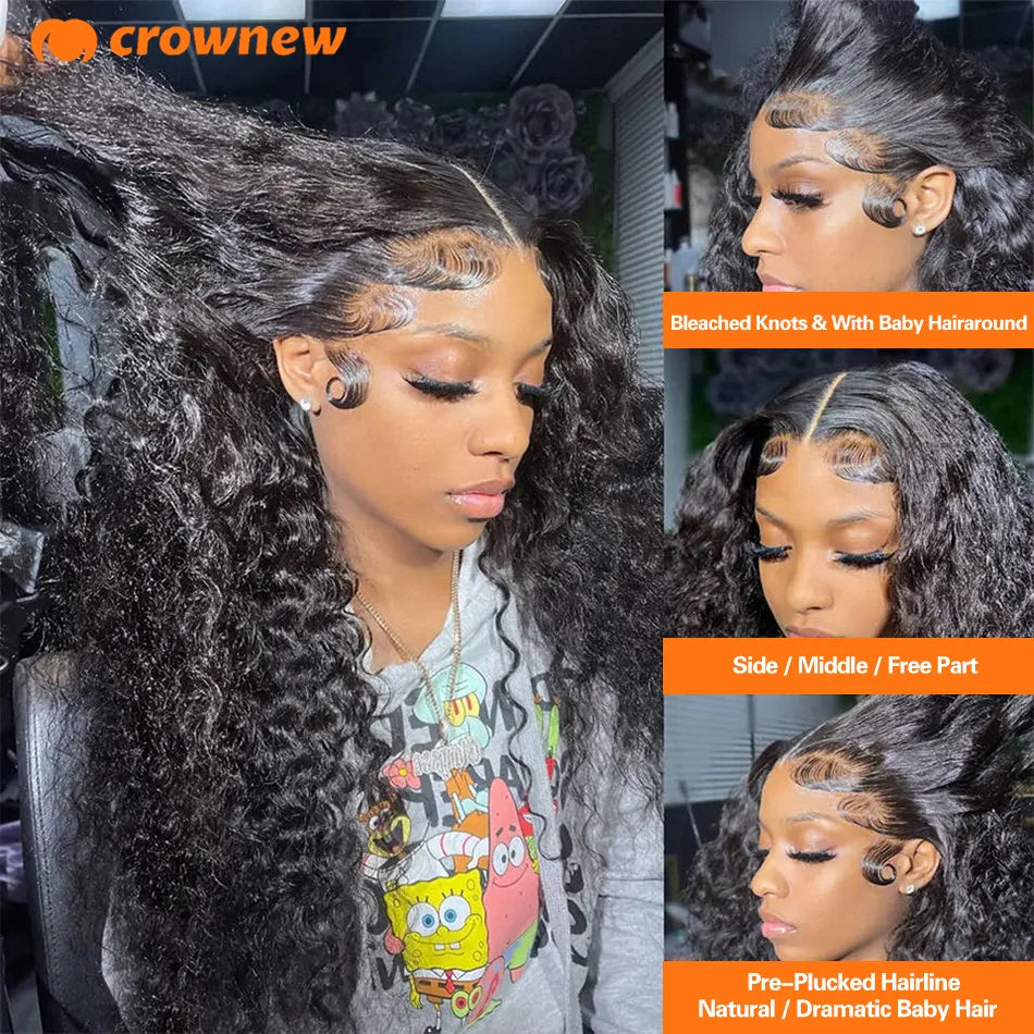 Deep Wave Human Hair Wigs Remy 13x4 HD Lace Frontal Human Hair Wig Deep Curly Wig Pre Plucked Bleached Knots Brailian Hair Wig