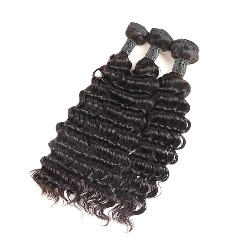 40 Inch Deep Wave Brazilian Human Hair Bundles 1/3/4 PCS Natural Black Unprocessed Remy Hair Extensions Weave Bundles Soft Silky